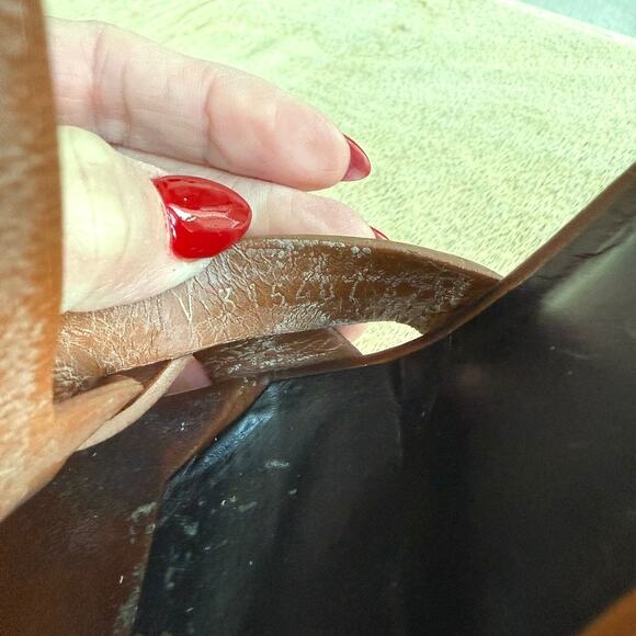 YSL SAINT LAURENT Tribute Platform Sandal Heel Cognac Leather 37.5 Italy Strappy - Picture 9 of 14